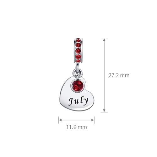 NARTGO January-December Birthstone Birthday Charm Heart Dangle Beads Jewelry Gift for Women Compatible with Pandora Bracelets & Necklaces - style: July Birthstone
