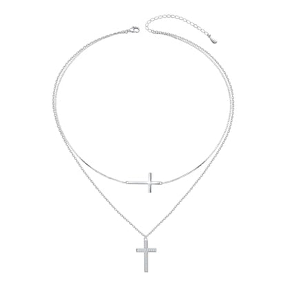 Yearace Choker Necklaces for Women S925 Sterling Silver Sideways Cross/Butterfly/Handcuffs/Infinity Interlocking/Chakra Choker Necklace Dainty Sideways Cross Necklace Jewelry Gift - style: Layered Cubic Zirconia Cross 18+16+2''