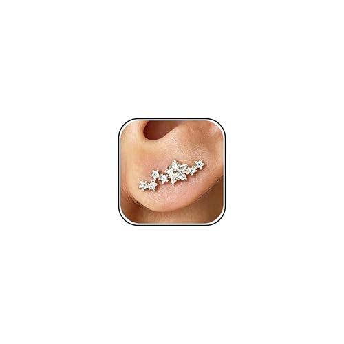 Ear Climbers Earrings for Women Gold Silver Ear Cuffs Non Piercing Dainty Cartilage Earrings Set Statement Cuff Earring for Women Trendy - color: Silver