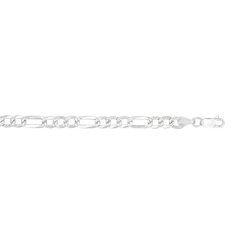 14K Gold or Rhodium Plated Silver Figaro Diamond Cut Pave Chain For Men | 1mm-13mm Thick | Solid 925 Figaro Italian Necklaces For Men - style: 5.50MM- White