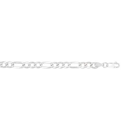 14K Gold or Rhodium Plated Silver Figaro Diamond Cut Pave Chain For Men | 1mm-13mm Thick | Solid 925 Figaro Italian Necklaces For Men - style: 5.50MM- White