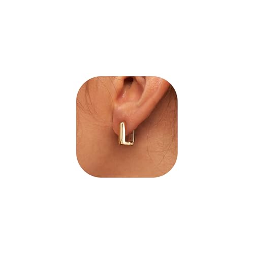 LLWOM Gold Huggie Earrings for Women-14k Gold/Silver/Rose/Black Plated Heart Hoop Earrings Hypoallergenic Lightweight Hoops Gifts - style: Square