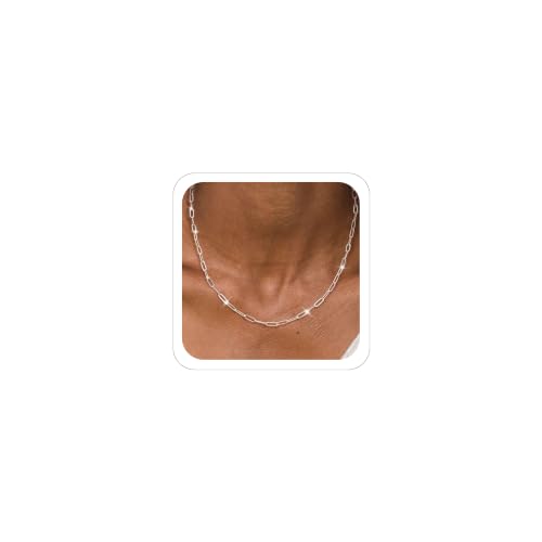 MBW Silver Paperclip Chain Necklace for Women,Dainty Sterling Silver Choker Necklaces for Women Trendy Simple Long Chunky Minimalist Waterproof Link Necklace Jewelry Gifts for Women 16/18/20 in - color: 5mm20"