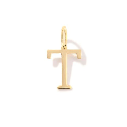 14K Solid Gold Initial Letter Charm Pendant for Women - Personalized Block Letter Add On Charm (A to Z All Letters) - color: T