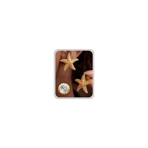 Chunky Gold Stud Earrings for Women Sterling Silver Earring Hypoallergenic | Non Tarnish 14K Gold Plated 925 Silver Posts for Sensitive Ears,Knot Statement Dangle Earrings Gold Jewelry Gifts Lightweight - color: gold plated-starfish