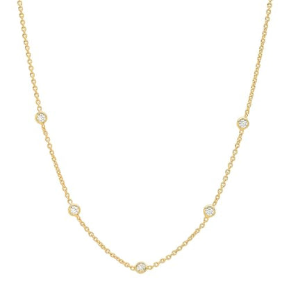VRIUA Necklaces for Women - 14K Gold/Silver Plated Dainty Chain Necklace with Five Charms: Diamond, Bow, Snowflake, Cross, Flower, Clover, Butterfly, Heart, Star of David, and Star Trendy Jewelry - color: Gold, style: Station