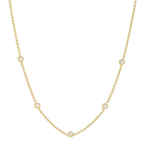 VRIUA Necklaces for Women - 14K Gold/Silver Plated Dainty Chain Necklace with Five Charms: Diamond, Bow, Snowflake, Cross, Flower, Clover, Butterfly, Heart, Star of David, and Star Trendy Jewelry - color: Gold, style: Station
