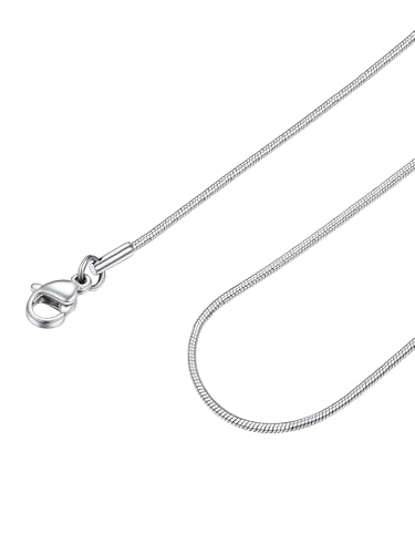 FOCALOOK Snake Chain Necklace, 1/1.2/1.5/2mm 14K Gold Plated Womens Chains | Hypoallergenic Stainless Steel Chain, Non Tarnish Rose Gold/Silver/Black Plated Finish, 14-30" Length for Everyday Layering - color: 1.2mm-Silver, size: 26 Inches