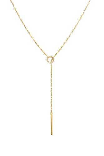 Benevolence LA Gold Dipped Lariat Necklace for Women, Candace Cameron Designed, Y Long Chain Drop Necklace with Bar Pendant, For Layering Necklaces, Jewelry Accessories