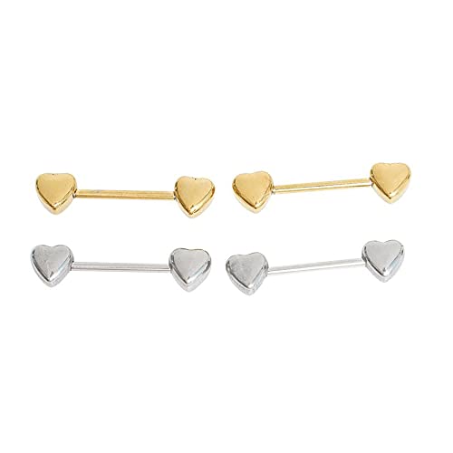 14G Minimalist Heart Nipple Rings Stainless Steel Love Hearts Nipplerings Straight Tongue Rings Barbell Bar Piercing Body Jewelry for Women - color: Silver