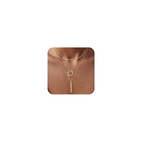 14K Gold Silver Plated Layered Necklaces for Women Trendy | Necklaces for Women Trendy, Stackable Dainty Chain Necklace, Beach Cute Fashion Pendant Choker Necklace, Jewelry Set Gifts - color: 3PCS / Bar & Twisted Circle & Wave