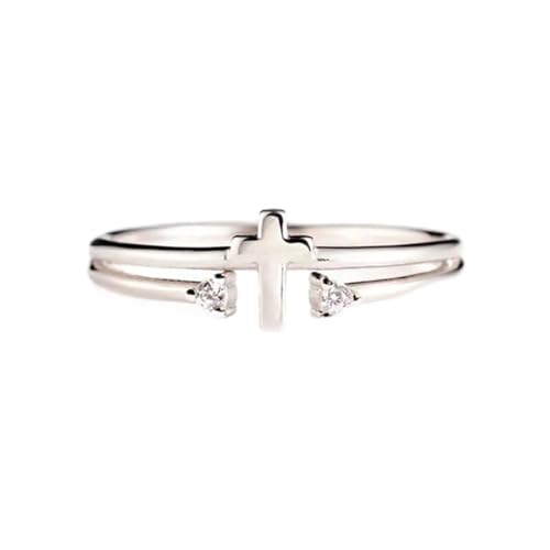 Hebelee Cubic Zirconia Cross Ring for Women Silver Plated Clear CZ Layered Adjustable Stackable Wrap Finger Rings Comfort Fit Minimalist Faith Engagement Jewelry