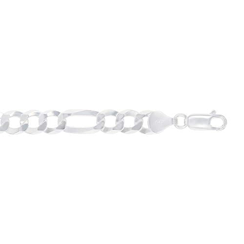 14K Gold or Rhodium Plated Silver Figaro Chain For Men | 1mm-13mm Thick | Solid 925 Figaro Italian Necklaces For Men - style: 7.70MM- White