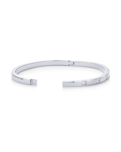 PAVOI Waterproof Thin Love Bracelet for Women - 14K Gold Plated Dainty Love Bangle with Cubic Zirconia - Stainless Steel Hinge Bracelet Jewelry Gifts - color: White Gold, size: 7 Inches