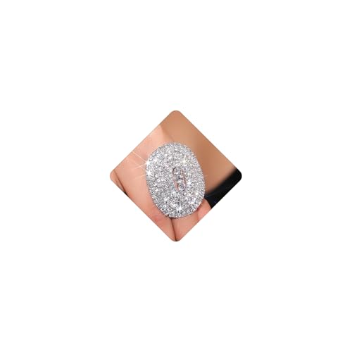 Rhinestone Finger Ring for Women Sparkly Crystal Butterfly Flower Leaf Adjustable Statement Chain Rings Punk Jewelry - color: Silver Oval