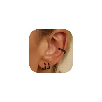 PROSTEEL Huggie Hoop Earrings For Women with 925 Sterling Silver Post | 8/10/12/14/16/18/20mm,14K Gold Plated/Black/Rose Gold/Silver Brass Lightweight Cubic Zirconia Cartilage Piercing Earring - color: 1. Black, size: 16mm