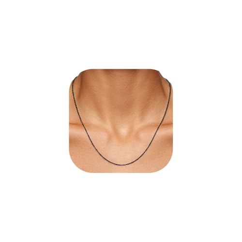 KeyStyle Stainless Steel Cable Chain Necklace for Women, Chain for Pendants | 14K Gold/Rose Gold/Black/Silver Plated-1.4/2.5mm Thin Chain with 2" Extension-14 16 18 20 22 24 26 28 30" Waterproof Jewelry - color: 1.4mm Black, size: 22 Inch