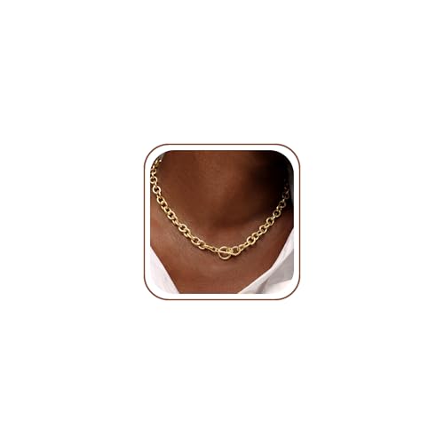 CHESKY 14K Gold Plated Chunky Necklace for Women, Trendy Toggle Clasp | Statement Pendant Necklace, Layered Paperclip Chain, Toggle Clasp Design, Thick Gold Chain, Non Tarnish Everyday Jewelry - color: gold, style: paperclip