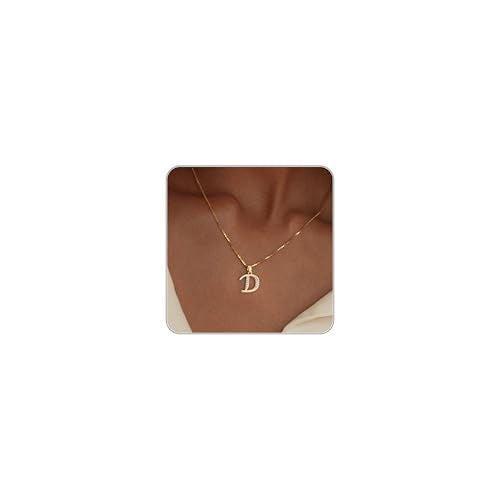Initial Necklace for Women, 14K Gold Silver Plated Box Chain Letter Pendant, Trendy Name Necklace, Dainty Personalized Charm Jewelry Gift for Her - color: Gold, style: D