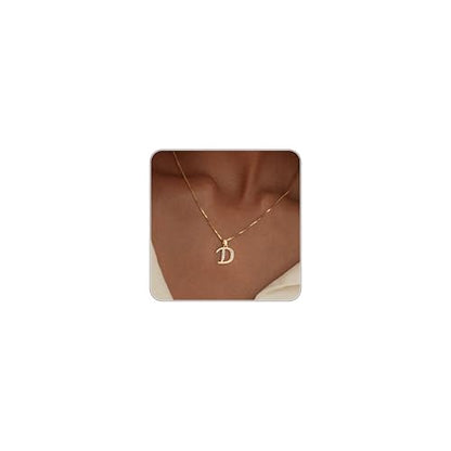 Initial Necklace for Women, 14K Gold Silver Plated Box Chain Letter Pendant, Trendy Name Necklace, Dainty Personalized Charm Jewelry Gift for Her - color: Gold, style: D
