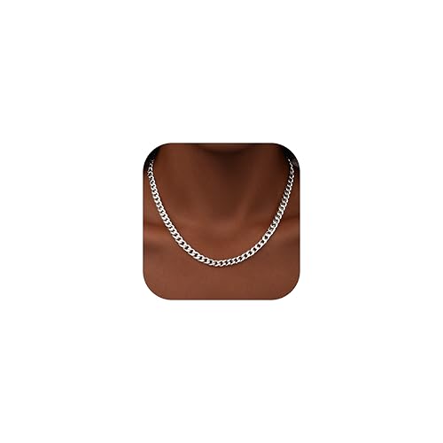 WomenGifts Cuban Link Chain Necklace for Women, Waterproof 14k Gold Silver Plated Chain Choker, Non Tarnish Stainless Steel Jewelry, 3.5/5/6/8/11mm,14/16/18 Inch Thin&Chunky&Thick - color: Silver, style: 6MM-16"