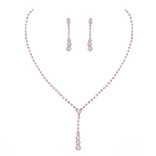 Yean Silver Bridal Jewelry Set Rhinestone Wedding Necklace and Earring Set Prom Jewelry for Women and Bride - color: Rose Gold