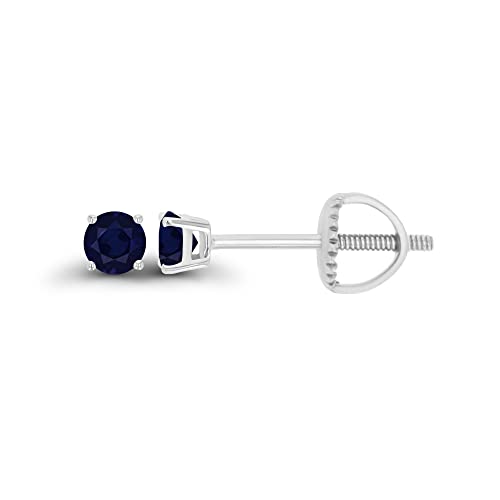 14K Gold Plated 925 Sterling Silver Hypoallergenic 3mm Round Genuine Birthstone Solitaire Screwback Stud Earrings - color: Blue Sapphire Genuine