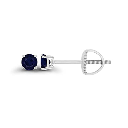 14K Gold Plated 925 Sterling Silver Hypoallergenic 3mm Round Genuine Birthstone Solitaire Screwback Stud Earrings - color: Blue Sapphire Genuine