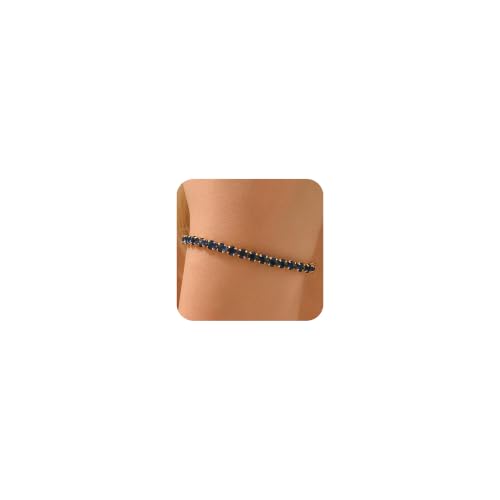 18K Gold Plated Tennis Bracelets for Women, Adjustable Cubic Zirconia Bracelet with Multi-color 4mm CZ Diamond Paperclip Chain, Dainty Trendy Birthday Bridal Jewelry Gifts for Women Daily Party Wear - color: Blue