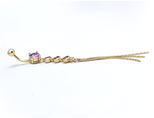 JAJAFOOK Surgical Steel Cubic Zirconia Long Dangle Navel Ring Sexy Body Piercing Belly Button - color: Purple