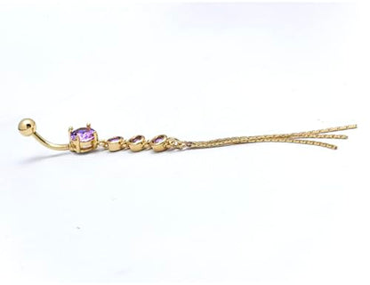 JAJAFOOK Surgical Steel Cubic Zirconia Long Dangle Navel Ring Sexy Body Piercing Belly Button - color: Purple