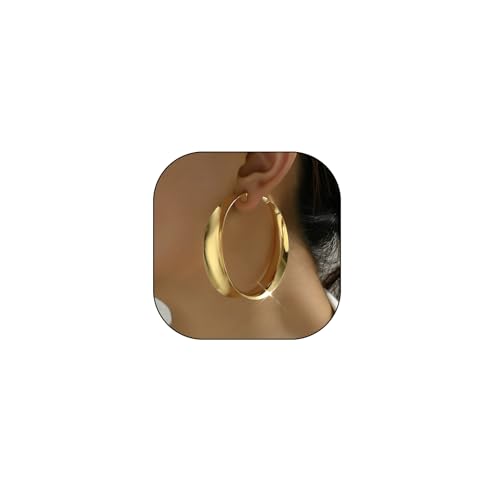 Big Gold Chunky Hoops Earrings for Women Trendy Large Wide Post Thick Drop Dangle Earrings Minimalist Statement Earrings Party Jewelry Gift - color: Small-Gold