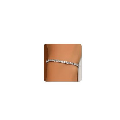 Tennis Bracelet for Women 18K Gold Plated White Red Green Black Blue Pink 3mm Cubic Zirconia Bracelet Dainty Diamond Adjustable Bracelet Trendy Jewelry Gift - color: White Tennis-White Gold