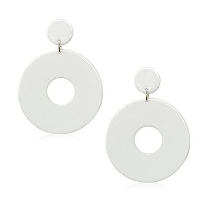 Unique Minimalist 80s 90s Boho Black White Huge Acrylic Hollow Round Dangle Drop Earrings Hypoallergenic Resin Geometric Stud Earrings for Women Summer Holiday Party Jewelry (White)