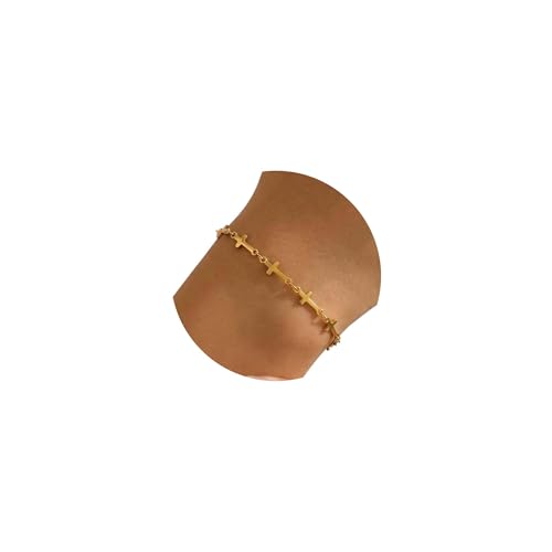 18K Gold Plated Pearl Beaded Cross Bracelets for Women Adjustable Stainless Steel Dainty Thin Gold Box Cuban Twisted Link Chain Bracelet Bridesmaid Jewelry Gifts - color: Multi Cross-Gold