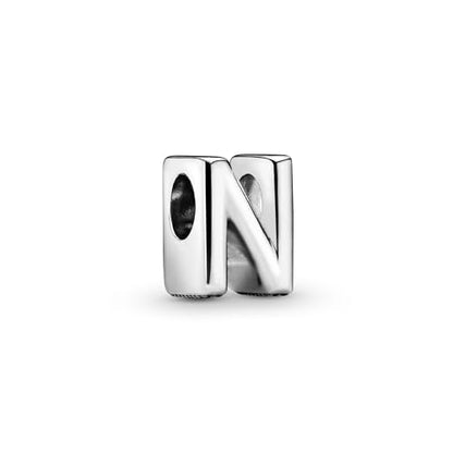 Pandora Alphabet Charm - Compatible Moments - Gift for Her - Made with Sterling Silver - with Gift Box - style: Letter N