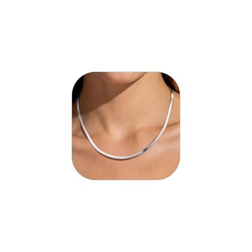 PROSTEEL 3mm/5mm Herringbone Choker Necklace for Women, 12.5"/15"/18", Stainless Steel/Sterling Silver Flat Snake Chain in Silver/Yellow Gold/Rose Gold/Black, Come with Box - color: 3mm-925 Sterling Silver, size: 15 Inch