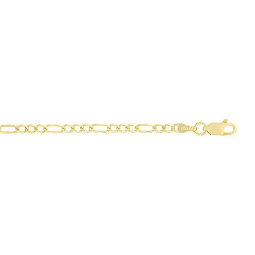 14K Gold or Rhodium Plated Silver Figaro Diamond Cut Pave Chain For Men | 1mm-13mm Thick | Solid 925 Figaro Italian Necklaces For Men - style: 2.60MM- Yellow