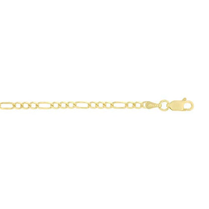 14K Gold or Rhodium Plated Silver Figaro Diamond Cut Pave Chain For Men | 1mm-13mm Thick | Solid 925 Figaro Italian Necklaces For Men - style: 2.60MM- Yellow