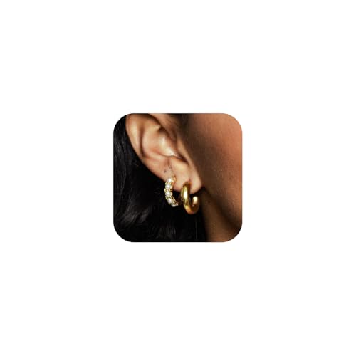 NIXMAX Gold/Silver CZ Dangle Hoop Earrings Set for Women Drop Earrings | 14K Gold Silver Plated，Cartilage Earrings Stack Set for Multiple Piercing,Huggie Earrings,Hypoallergenic,Jewelry Gifts - style: GD-pearl hoop set-2 Pairs