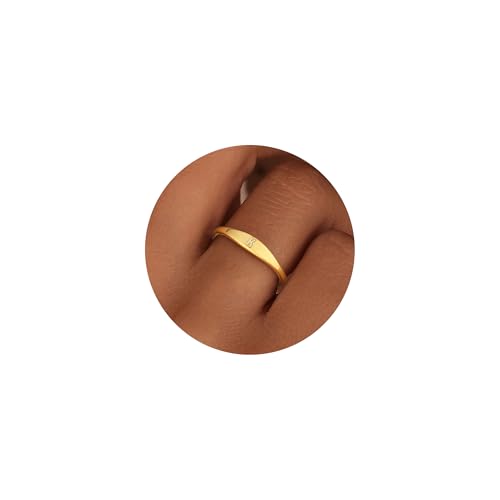 Gold Filled Rings for Women 14k Non Tarnish Initial Pinky Dainty Ring | Stackable Signet Letter Personalized Gold Rings, Stacking Thumb Band, Cute Simple Waterproof Custom Jewelry Gifts Size 6-10 - color: K