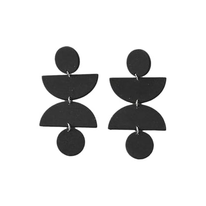 Acrylic Geometric Clay Drop Dangle Earrings for Women Handmade Irregular Polymer Earrings Boho Statement Dangling Earrings Jewelry Gift - color: Black
