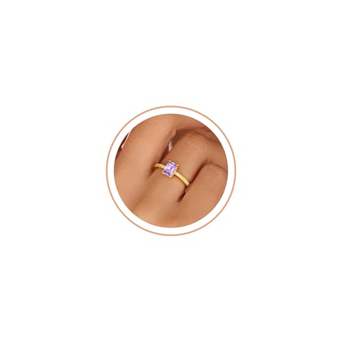 Honsny Gold Birthstone Rings for Women Non Tarnish 14K Gold Plated Emerald Engagement Promise Rings CZ Stackable Dainty Gemstone Pinky Eternity Band Ring Jewelry Birthday Gifts - color: Light Purple June, size: 10