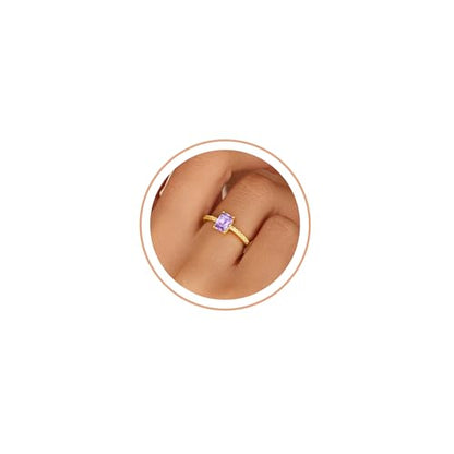 Honsny Gold Birthstone Rings for Women Non Tarnish 14K Gold Plated Emerald Engagement Promise Rings CZ Stackable Dainty Gemstone Pinky Eternity Band Ring Jewelry Birthday Gifts - color: Light Purple June, size: 10