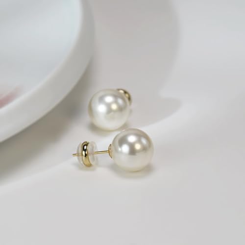 Trendy Big Simulated Pearl Earrings for Women, 925 Sterling Silver Post 14/12MM Oversized Large Pearl Studs Bride Bridesmaid Prom Wedding Earrings Jewelry Gifts - color: White, size: 12MM