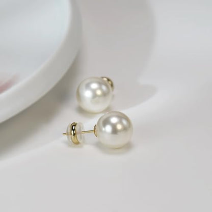 Trendy Big Simulated Pearl Earrings for Women, 925 Sterling Silver Post 14/12MM Oversized Large Pearl Studs Bride Bridesmaid Prom Wedding Earrings Jewelry Gifts - color: White, size: 12MM