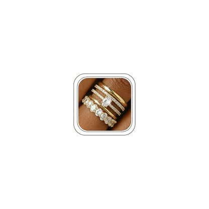 Tungary Gold Stackable Rings for Women Non Tarnish, Wedding Bands Set | Hypoallergenic 5 PCS Cubic Zirconia Ring Set, Promise Engagement Wedding Ring Stack, Trendy Statement Thumb Rings Size 5-10 - color: Elegant-14K Gold Plated