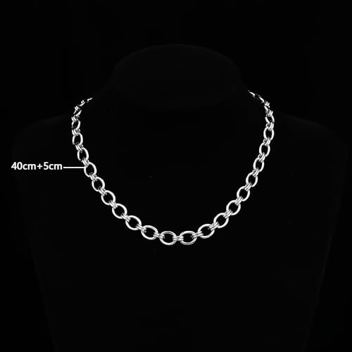 FEEL STYLE Chunky Gold Necklace for Women - 14K Gold Plated 10mm/14mm Cuban Link Chain & 8mm O-Link Chunky Necklace Fashion Jewelry Adjustable - color: Silver Chain, style: 8MM O-Chain