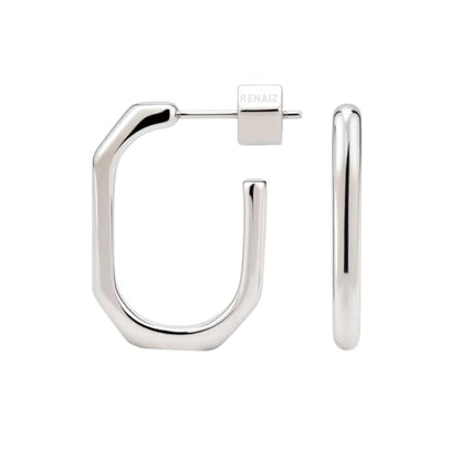 RENAIZ Dainty Lightweight Hoop & Stud Earrings for Women – 14K Gold Plated & Rhodium Plated, Minimalist Geometric Hypoallergenic Jewelry, Tiny Dainty Everyday Studs and Hoops - color: White Gold, style: Hexagon