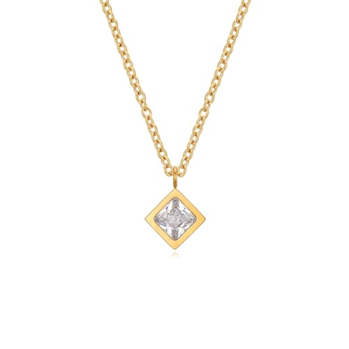 Dainty 316L Stainless Steel Square Necklace for Women Trendy, Cubic Zirconia Square Pendant Necklace Jewelry - color: 18KPG